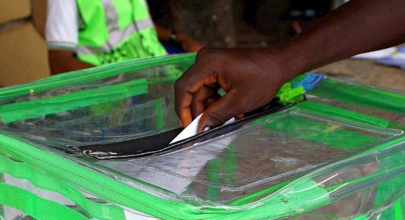 Ballot bag being used during an election