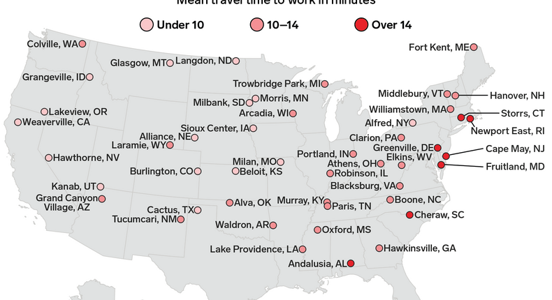 shortest commute town map