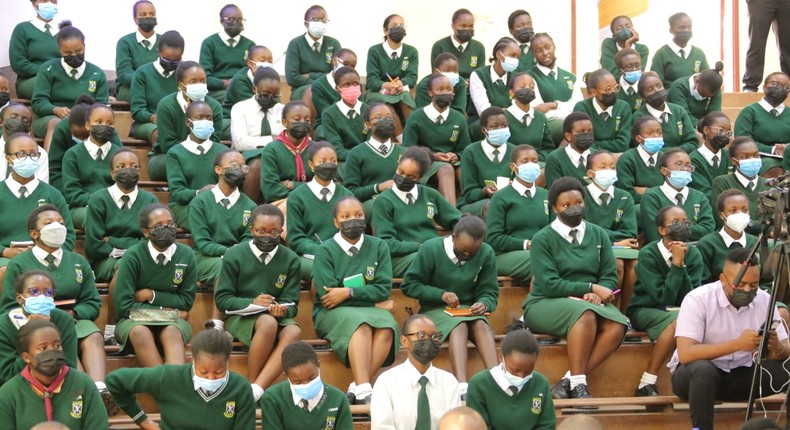 Alliance Girls High School students at the launch of live-streaming lessons in Kenya