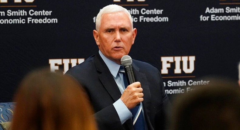 Former Vice President Mike Pence speaks at Florida International University in Miami, Fla., on January 27, 2023.AP Photo/Marta Lavandier