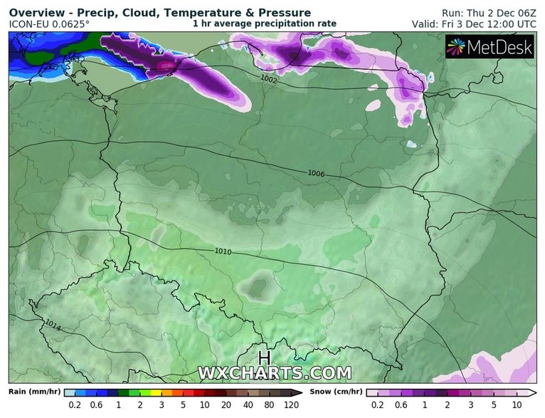 W piątek, głównie na północy, będzie padał śnieg