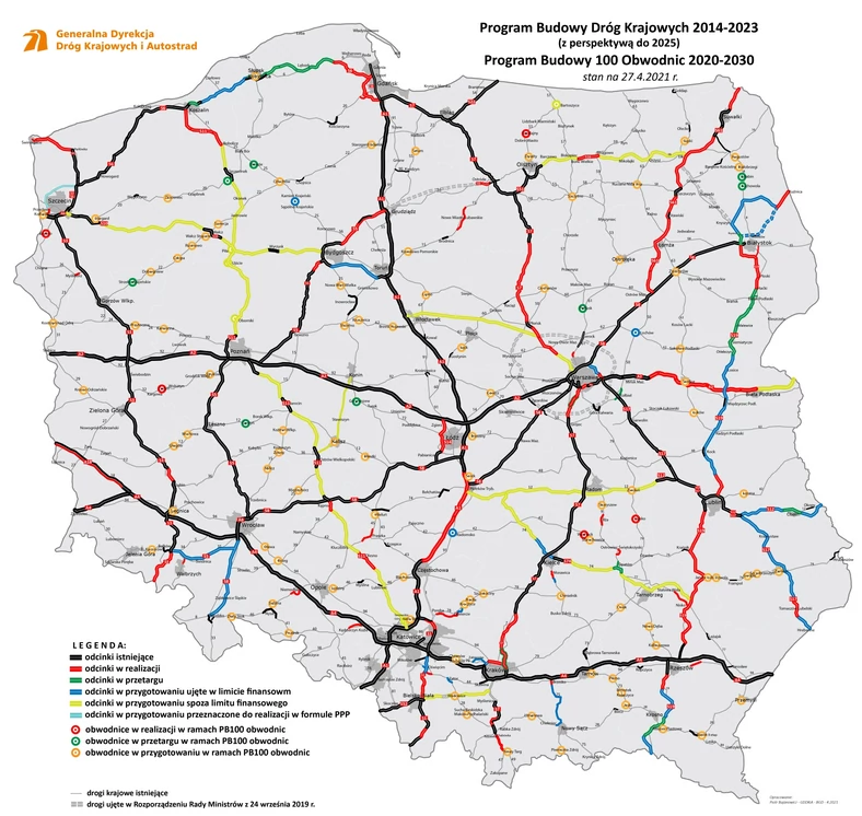 Mapa nowych dróg w Polsce w 2021 r