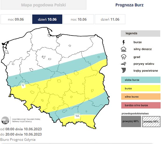 Burze obejmą dziś większą część Polski