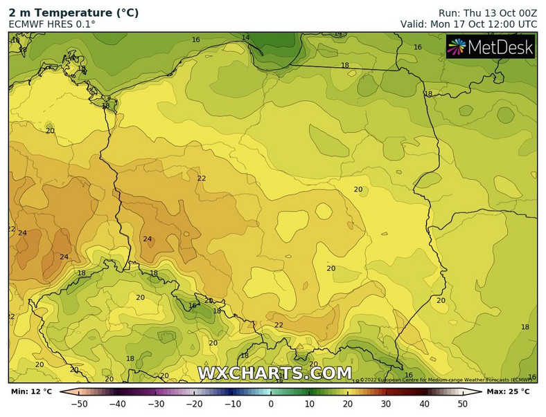 W poniedziałek na południowym zachodzie temperatura może zbliżyć się do 25 st. C.