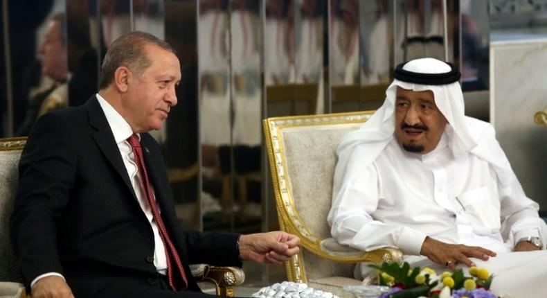 This photo released by Turkey's Presidential Press Service shows President Recep Tayyip Erdogan meeting Saudi Arabia's King Salman on July 23, 2017