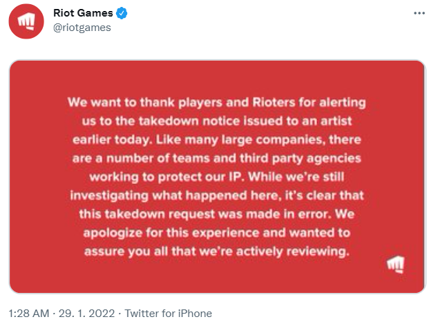Riot Games priznal chybu a ospravedlnil sa.