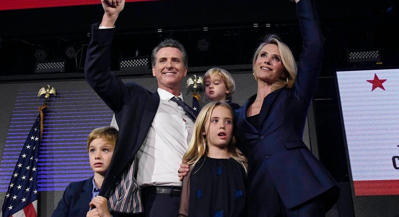 Gavin Newsom with his children and wife in 2018.
