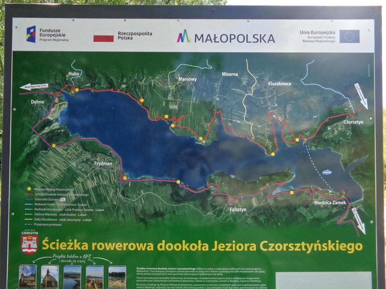 Mapa ścieżki rowerowej "Wokół Jeziora Czorsztyńskiego" zrobiona w jednym z MOR na trasie