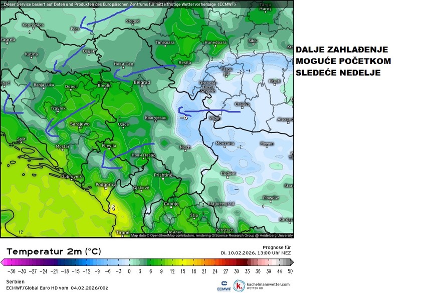 Dalje zahlađenje početkom sledeće nedelje