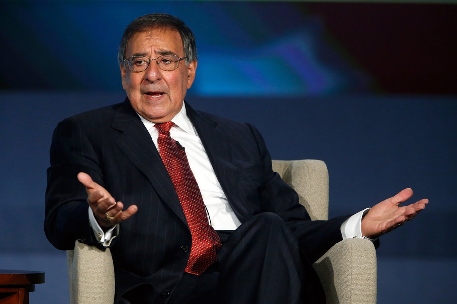 Former US Secretary of Defense Leon Panetta discussing his book "Worthy Fights" at George Washington University in Washington in 2014.
