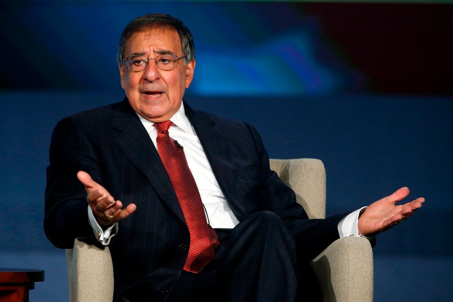 Former US Secretary of Defense Leon Panetta discussing his book "Worthy Fights" at George Washington University in Washington in 2014.