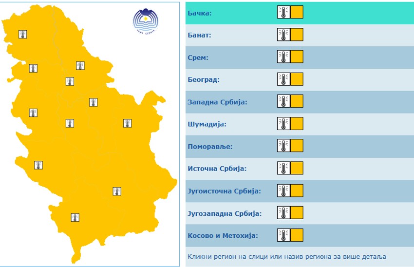 Narandžasti meteoalarm sutra n a teritoriji cele Srbije
