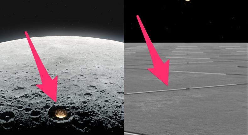 Two very different concepts for a radio observatory on the moon show how creative astronomers are getting.Vladimir Vustyansky; Ronald Polidan/Lunar Resources, Inc.; Business Insider