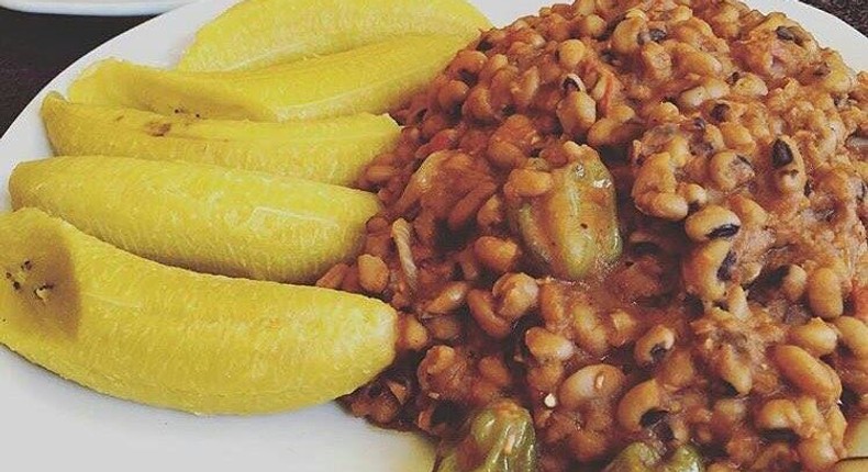 Beans stew and boiled ripe plantain