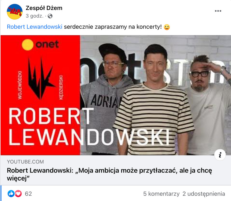 Zespół Dźem zaprasza Roberta Lewandowskiego na koncert