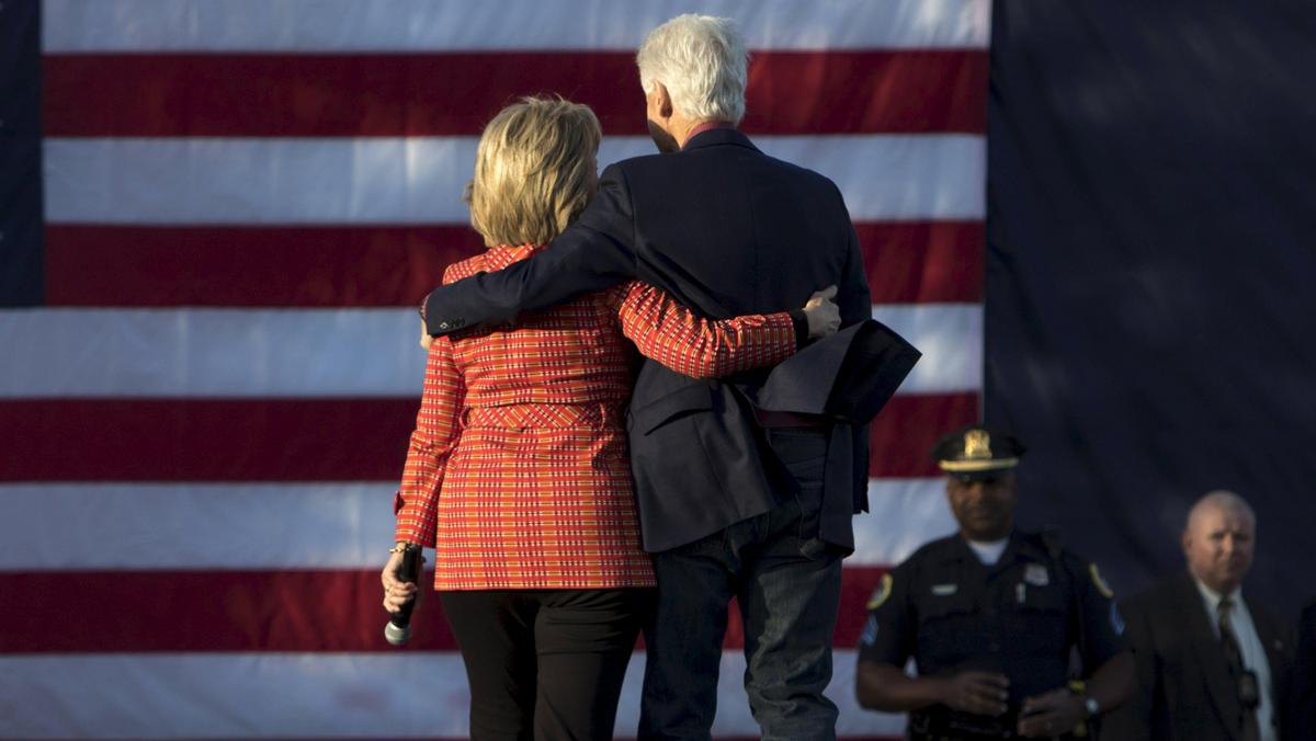 Democratic presidential candidate Hillary Clinton holds a campaign rally with her husband former Pre