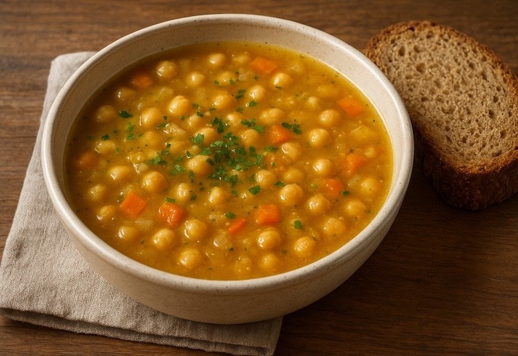 Cícerová polievka s celozrnným chlebom.