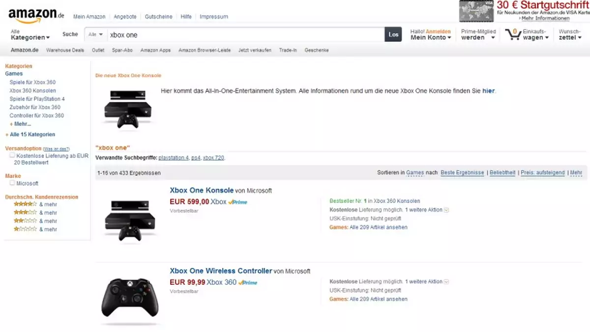 Xbox One - przedsprzedaż na niemieckim Amazonie