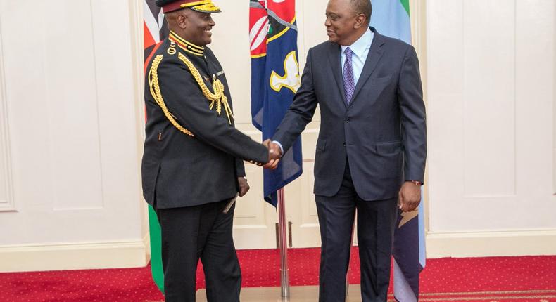 President Uhuru Kenyatta with new IG Hillary Mutyambai at State House (PSCU)