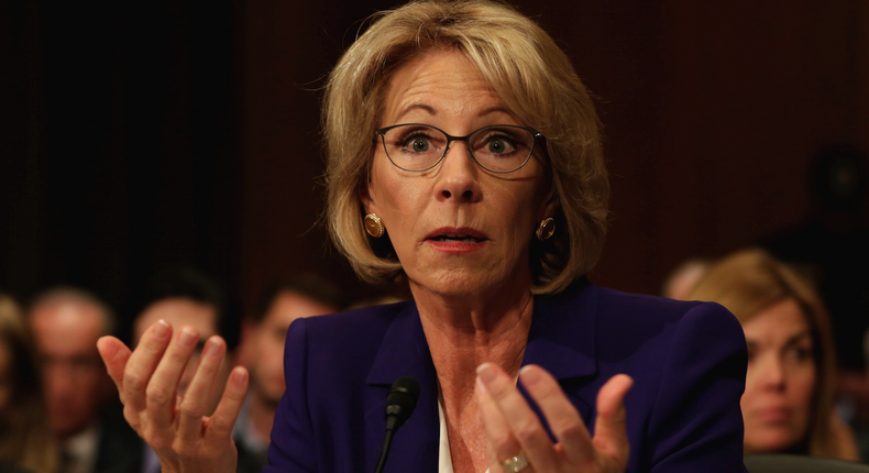 Betsy DeVos testifies before the Senate Health, Education and Labor Committee confirmation hearing to be next Secretary of Education on Capitol Hill in Washington, U.S., January 17, 2017.