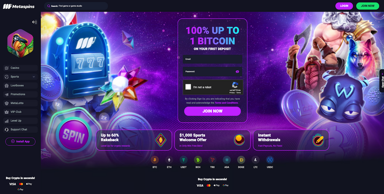 10. Metaspins - Best Web3 BTC Casino