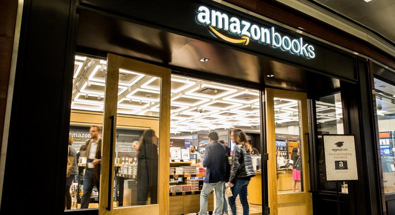 The Amazon Books entrance at The Shops at Columbus Circle in New York City.