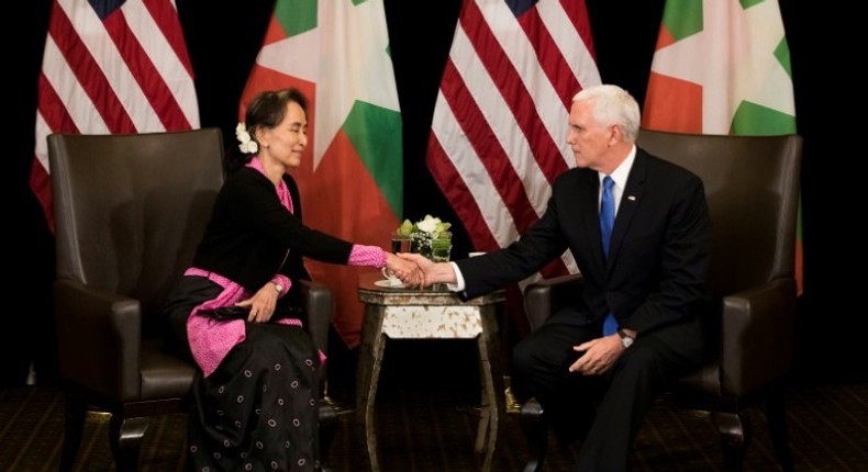 Sitting next to Aung San Suu Kyi, US Vice President Mike Pence condemned the violence and persecution against the Rohingya as without excuse