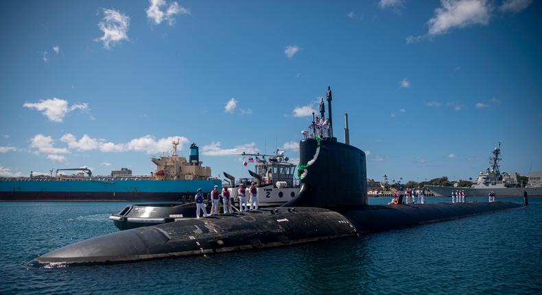 The Virginia-class fast-attack submarine USS Vermont (SSN 792) arrives at its new homeport of Joint Base Pearl Harbor-Hickam, July 27, 2023.US Navy photo by Mass Communication Specialist 1st Class Chris Williamson