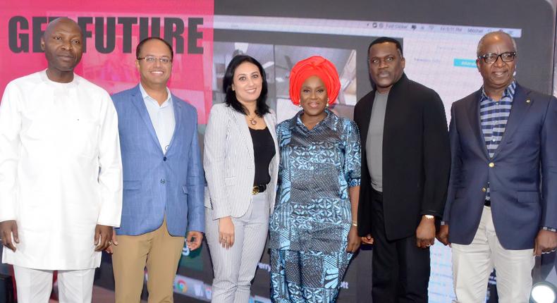 L-R: Managing Director Parallex Bank, Olumide Bakre, Founder Tantalum Academy, Mr. Mithun  Kamath, Co-Founder Tantalum Academy, Sandhya Rayhumath, Actress, Joke Silva, Director Tantalum Academy, Mr. Folabi Oseni, Former President, Chartered Institute of Personnel Management (CIPM), Mr. Abiola Popoola at the Official launch of Tantalum Academy held in Lagos