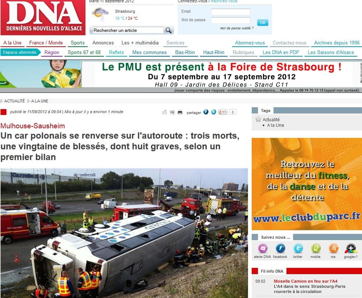 Wypadek polskiego autokaru koło Miluzy we Francji