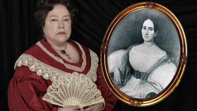 Kathy Bates jako Delphine LaLaurie w serialu "AHS: Sabat", portret prawdziwe LaLaurie