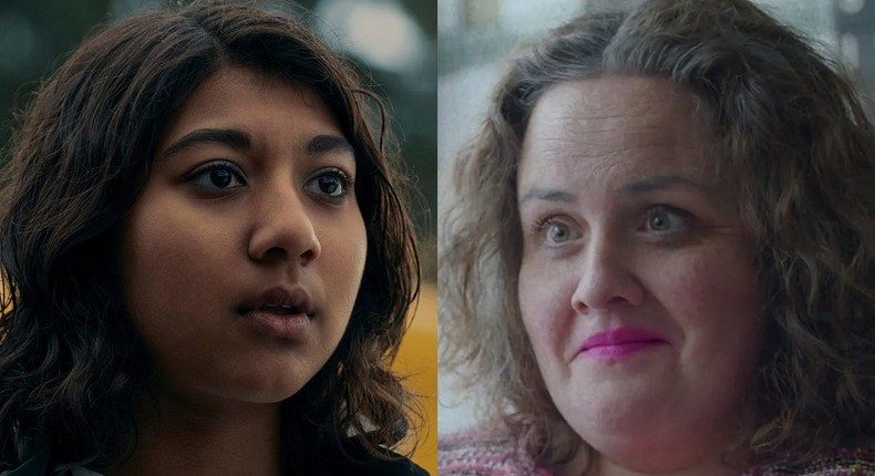 Viritka Gupta as Reena Virk in Under the Bridge, (left) and Jessica Gunning as Martha Scott in Baby Reindeer.Bettina Strauss/Hulu/Netflix