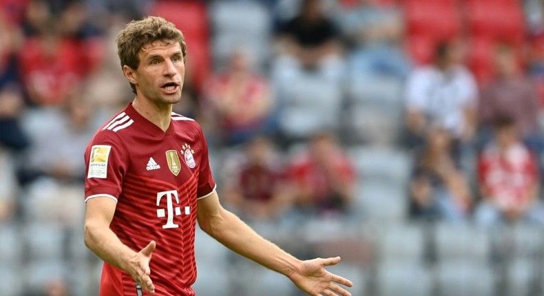 Bayern Munich forward Thomas Mueller shows his frustration during Sunday's shock home defeat to Frankfurt Creator: Christof STACHE