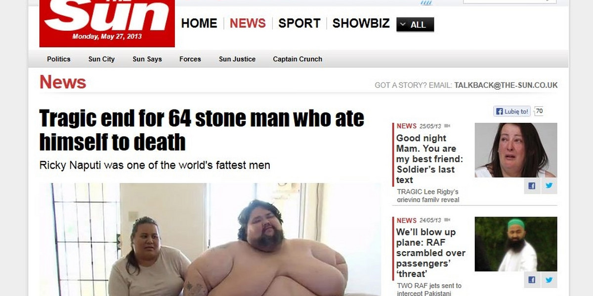 Ważył 408 kg. Zajadł się na śmierć!