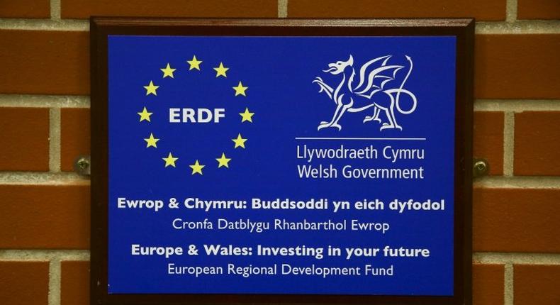 The 12 stars of the European Union displayed next to the Welsh dragon at Swansea University's new campus, which the EU helped finance