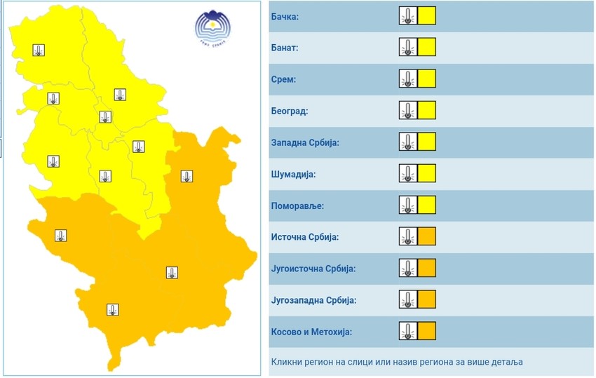"Žuti" i "narandžasti" meteoalarm za subotu 22. februar