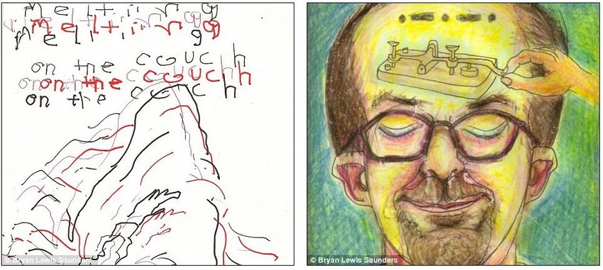 Rad "Melting on the Couch" (topljenje na kauču) nastao je pod uticajem hidromorfona, dok je desni crtež rezultat korišćenja hašišovog ulja