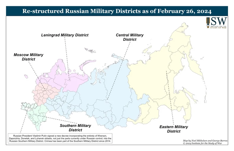 Rosyjskie dystrykty wojskowe — stan na koniec lutego 2024 r.