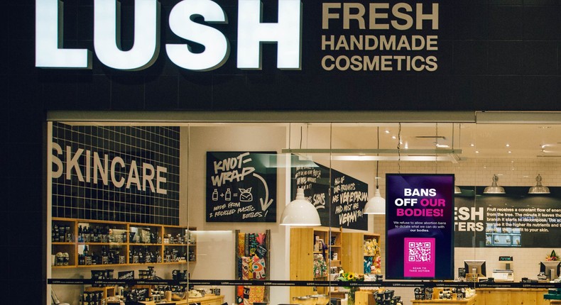 Lush Cosmetics' Don't Ban Equality campaign outside a storefront.