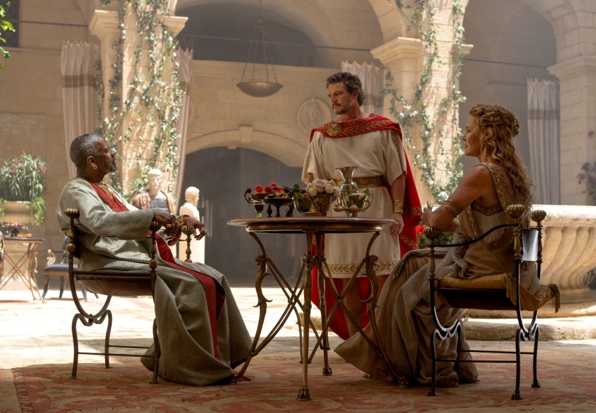 Denzel Washington, Pedro Pascal i Connie Nielsen w filmie "Gladiator II"