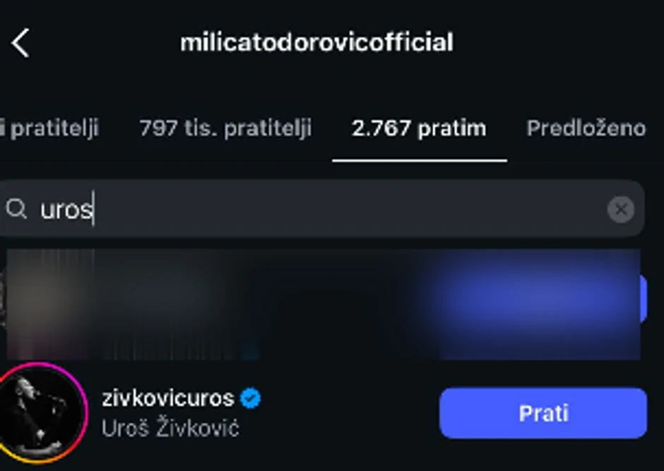 Milica Todorović prati Uroša
