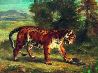 Eugène Delacroix - „Tigre jouant avec une tortue” z kolekcji Peggy i Davida Rockefellerów, sprzedany w 2018 roku za 9 875 tys. dolarów.