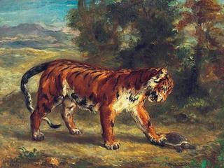 Eugène Delacroix - „Tigre jouant avec une tortue” z kolekcji Peggy i Davida Rockefellerów, sprzedany w 2018 roku za 9 875 tys. dolarów.