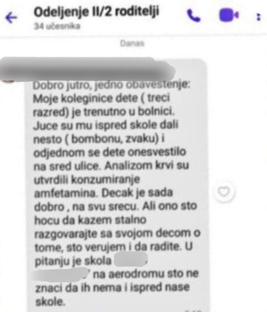 Poruka koja je jutros stigla u odeljensku grupu 