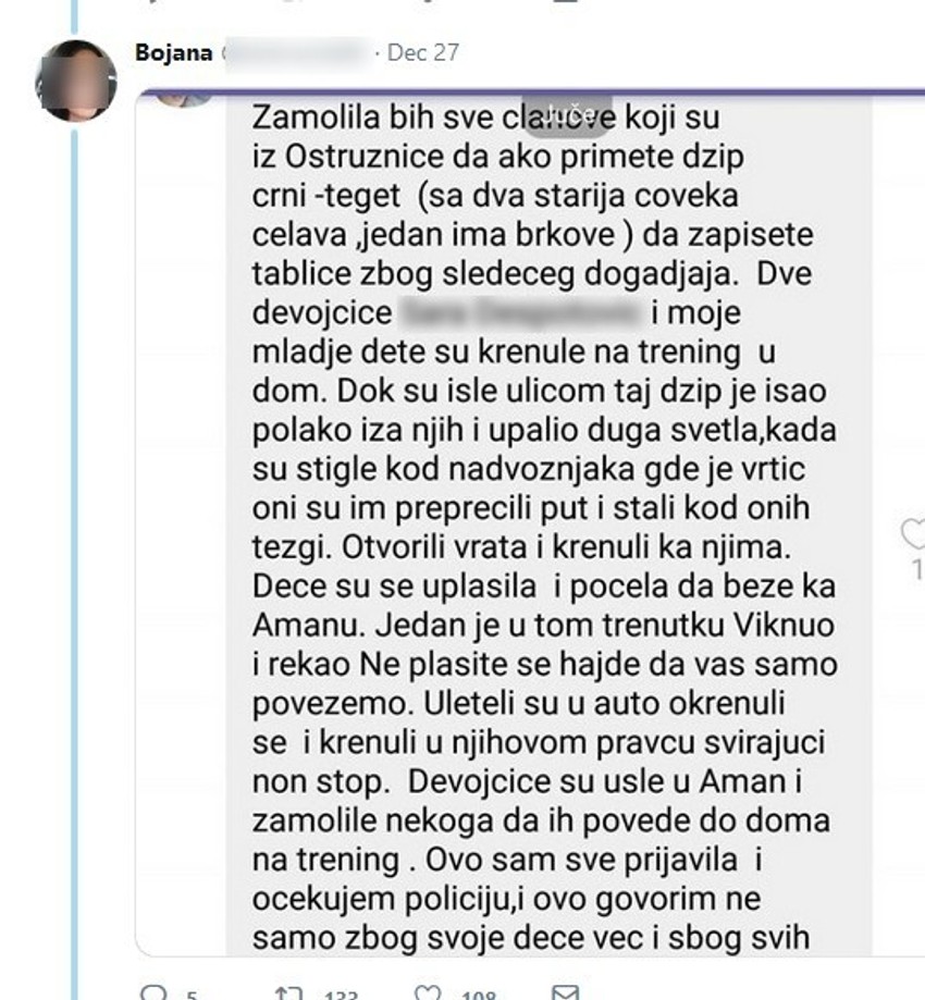 Poruka na Tviteru