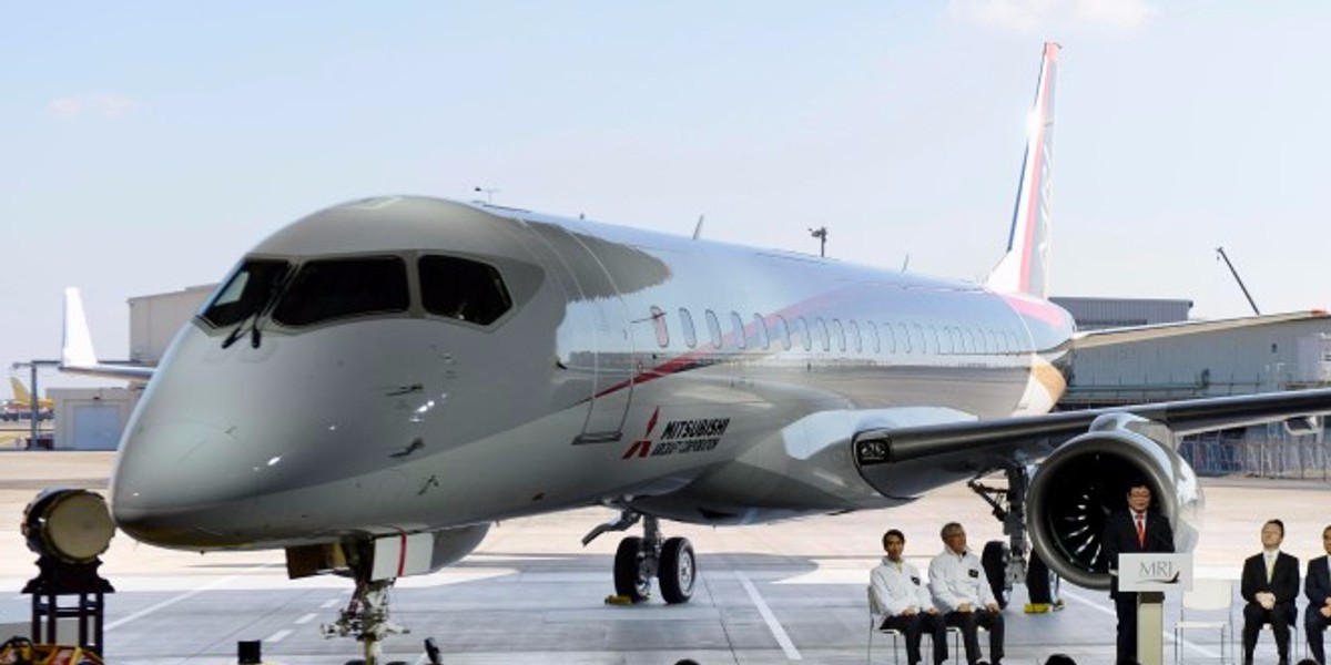 A Mitsubishi Regional Jet, or MRJ, at its unveiling.