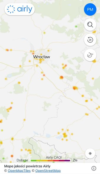 Jakość powietrza we Wrocławiu na dzień 24.11.22 r. rano, źródło: aqicn.org