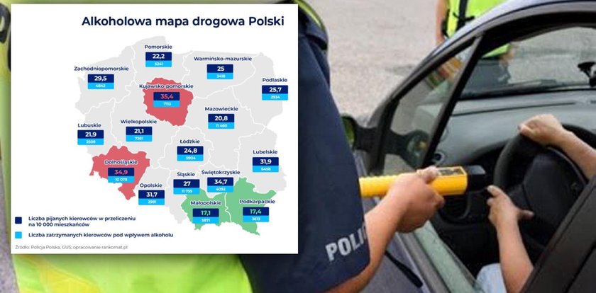 Pijacka mapa Polski. Tam najczęściej jeżdżą pod wpływem