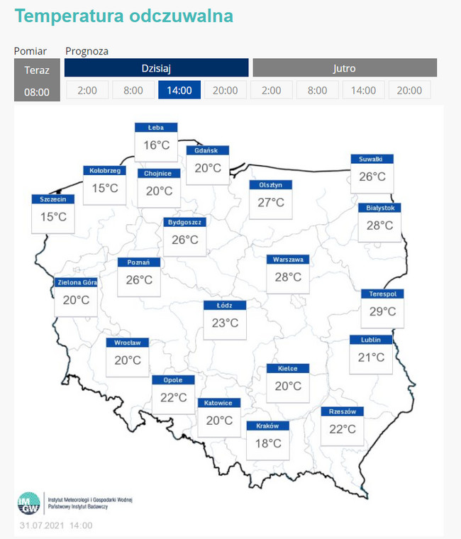 Mapa temperatury odczuwalnej IMGW-PIB METEO