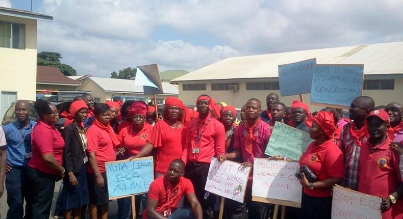 ECG workers on protest over the sale of the company last month.